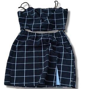 SHEIN Grid Print Co-Ord Set Size XS | Y2K Streetwear | Crop Top & Slit Skirt |